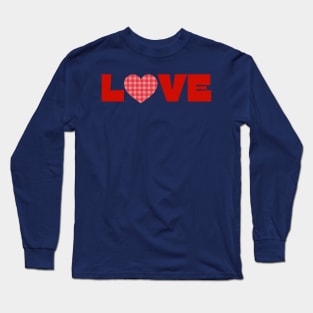 Love, Red typography with a red plaid heart Long Sleeve T-Shirt
